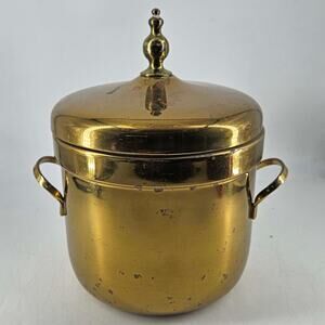 Vintage solid brass w lid Ice Bucket Milk Glass Lining